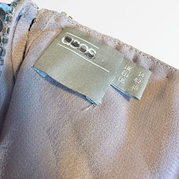 ASOS Mauve Pink / Purple Chiffon Side Slit Gown w/ Silver Sequin Embellishments - Picture 3 of 16